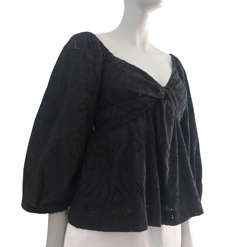 BANANA REPUBLIC Black Top S Sweetheart Neck 3/4 Sleeve Cotton Flirty EUC - Picture 4 of 13